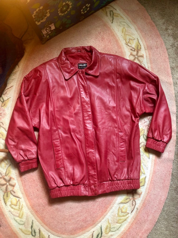 Rad Vintage 1980's Cherry Red Leather Jacket Women's Size Small/Medium