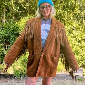 Dual Control 1980’s vintage western suede/leather fringe jacket mens or women’s size large/xlarge