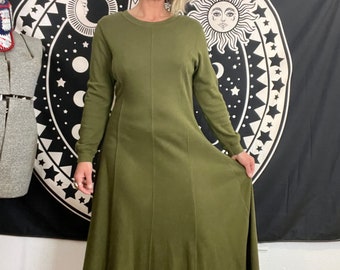 FADS 1990’s vintage cotton army green long sleeve dress women’s size medium/large