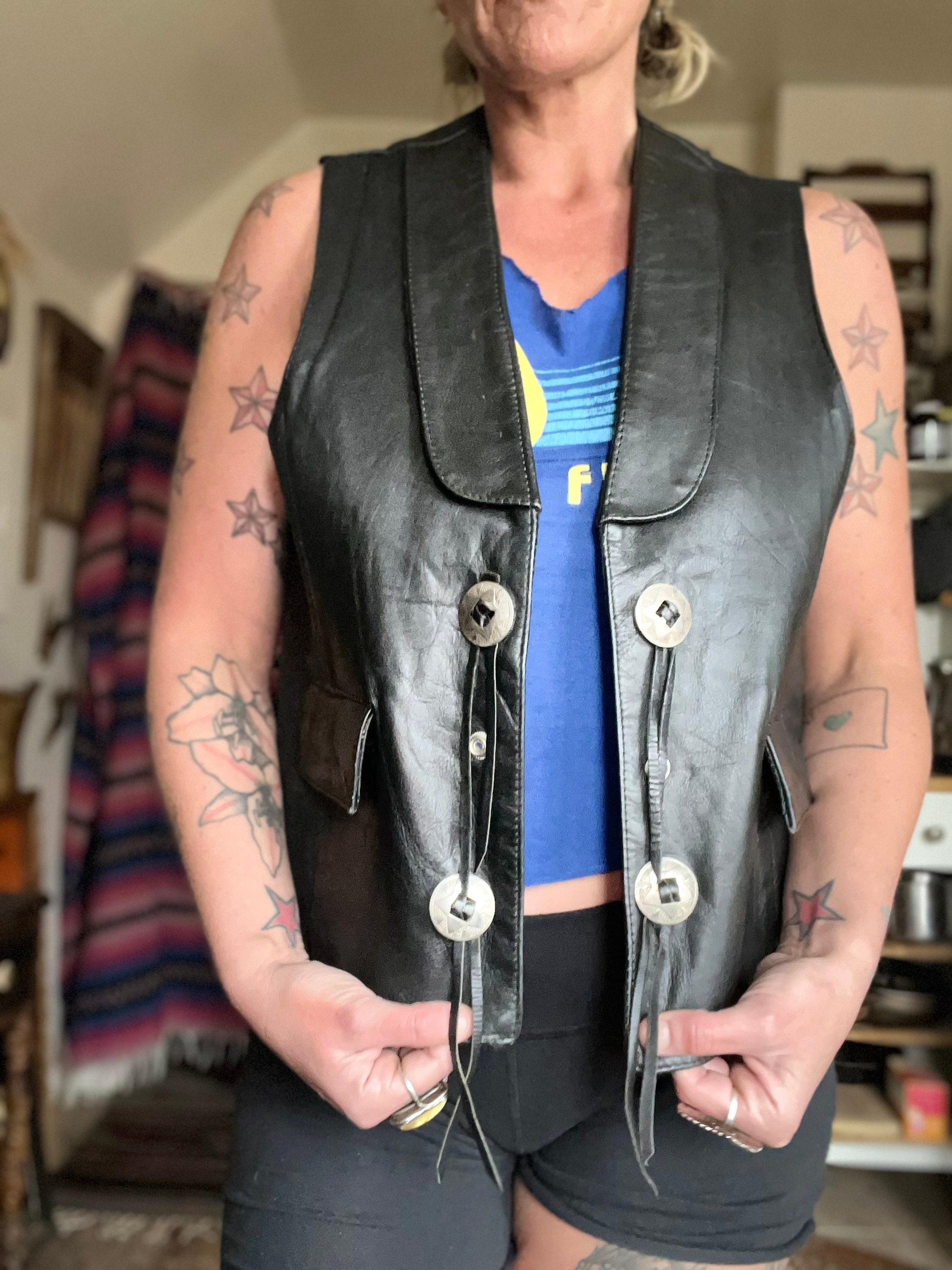 Leather Vest 90s - Etsy