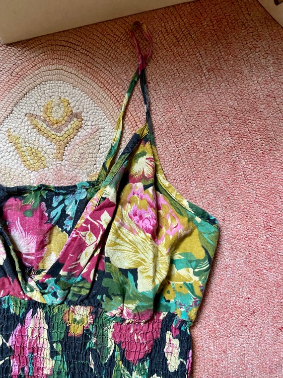 1990’s vintage floral spaghetti strap gauzy rayon… - image 8