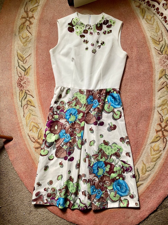 1950’s/60’s vintage mushroom floral print midi ta… - image 1