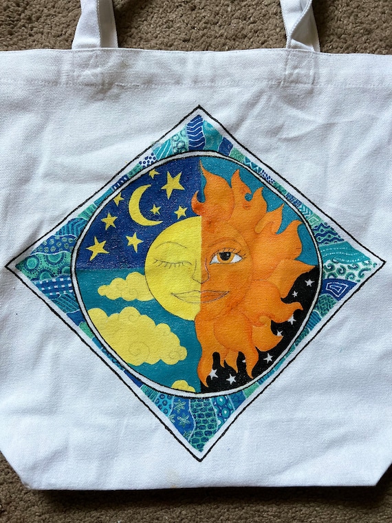 1990’s/Y2K vintage celestial sun and moon canvas … - image 2