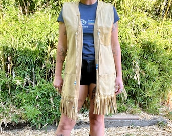 Unbranded 1970’s vintage leather fringe boho western native vest women’s size M/L