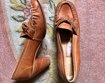 Zapatos de cuero muy resistentes Loafer con tacones altos Original Vintage de los años 80 Made In Italy by Creazioni Sunset Zapatos Zapatos para mujer Zapatos sin cordones Mocasines 
