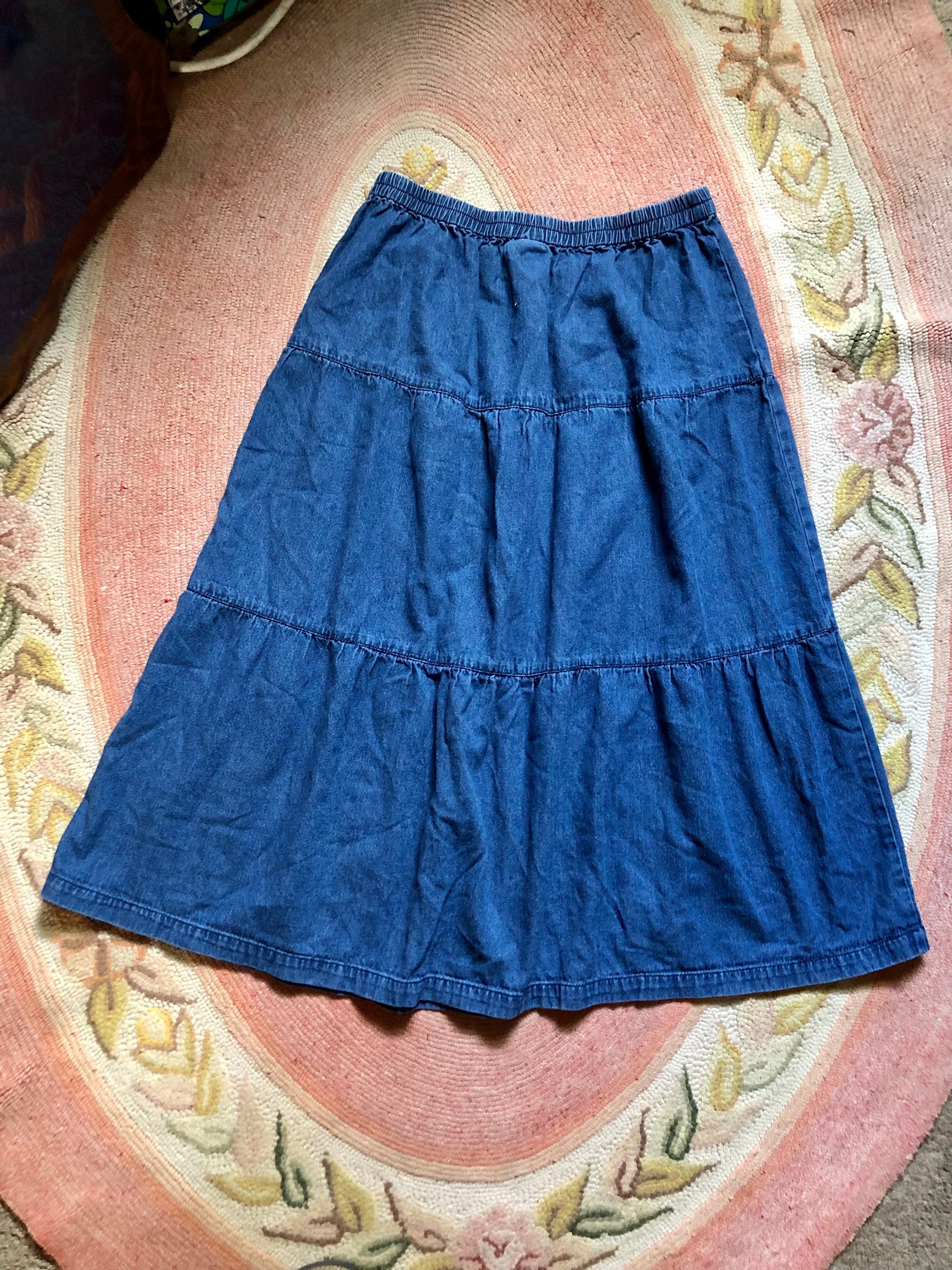 Womens Jean Skirt High Waist A-Line Ruffle Pleated Denim Mini Skirt Layered  Tiered Sheer Stripe Printing Extender Half Slip Plus Size Skirt Wyongtao  Deals 