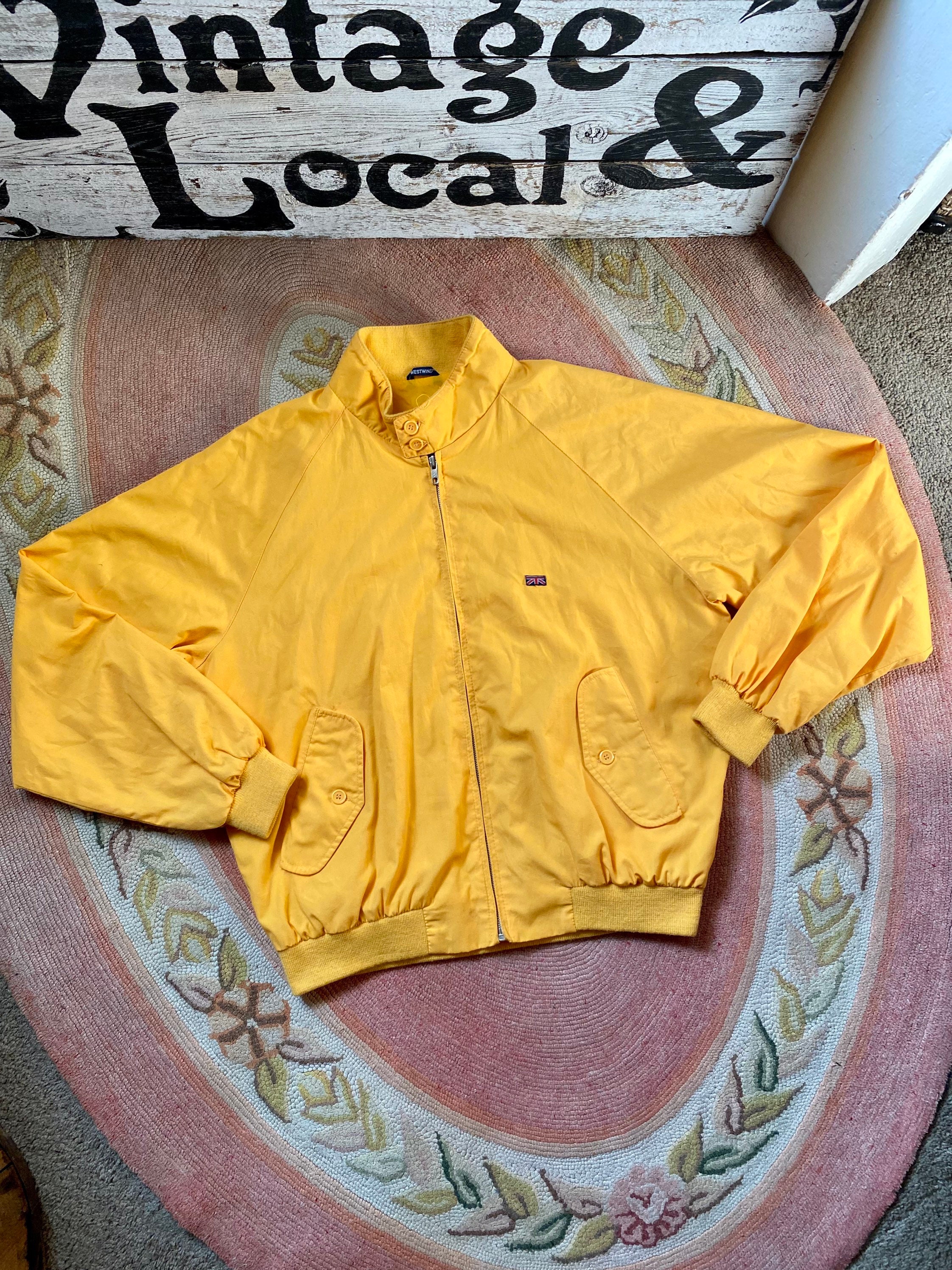 Brittania 1980er Jahre Vintage, leuchtende orange / gelbe Reißverschlussjacke für Damen oder Herren, Größe L