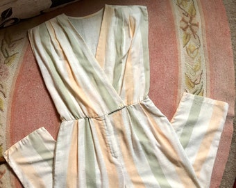 Linen 1980’s vintage striped cap sleeve women’s jumpsuit size S/M
