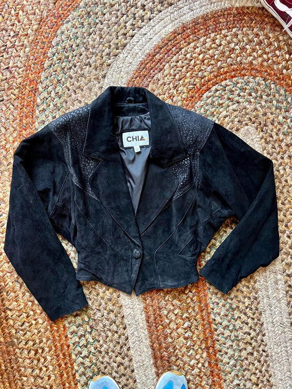 Chia 1980’s vintage  black leather cropped jacket 