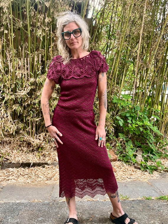 Oscar de la Renta, Oscar de la Renta knit 1970’s vintage crotchet midi dress women’s size small/medium