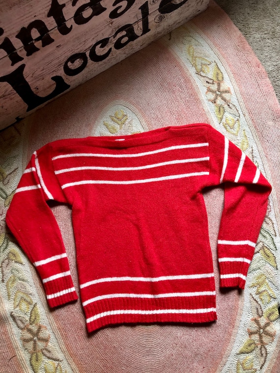 CerealVintageThrift Vintage 1980's Wool Blend Red and White Striped Izod Sweater Women's Size Medium