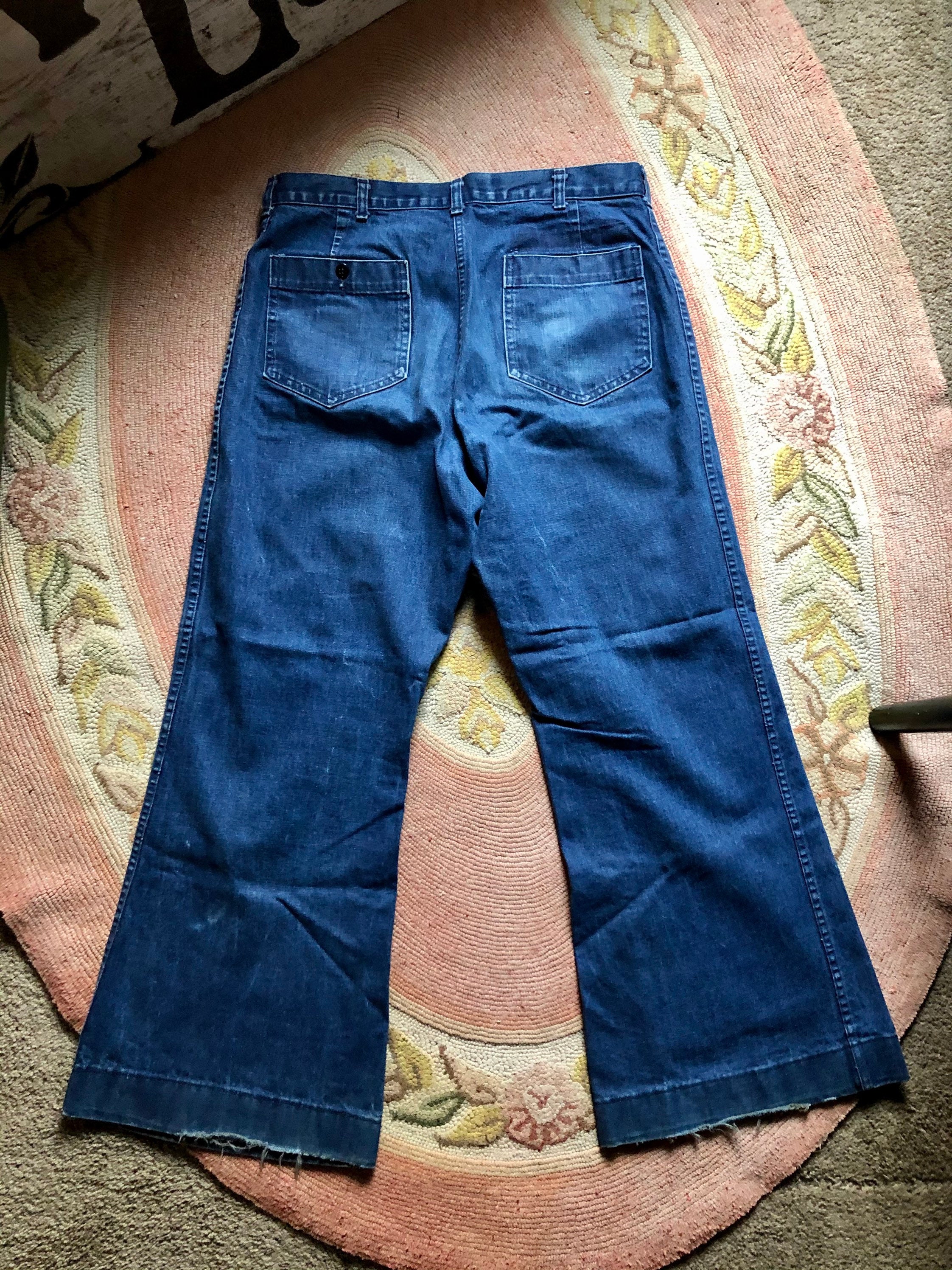 1970s rad vintage navy bell bottom trouser jeans Mens or | Etsy