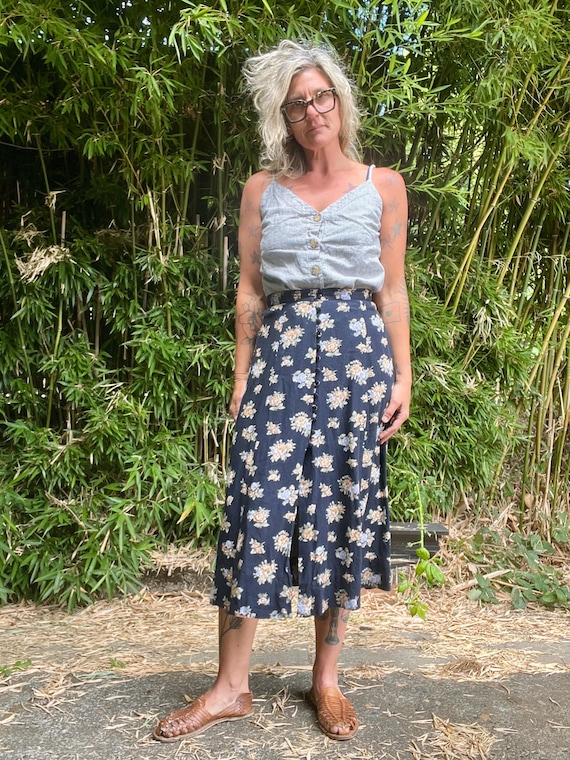 Express 1990's Vintage High Waisted Floral Button Down Skirt