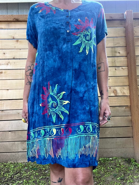 1990’s vintage tie dye sun print dress womens siz… - image 3