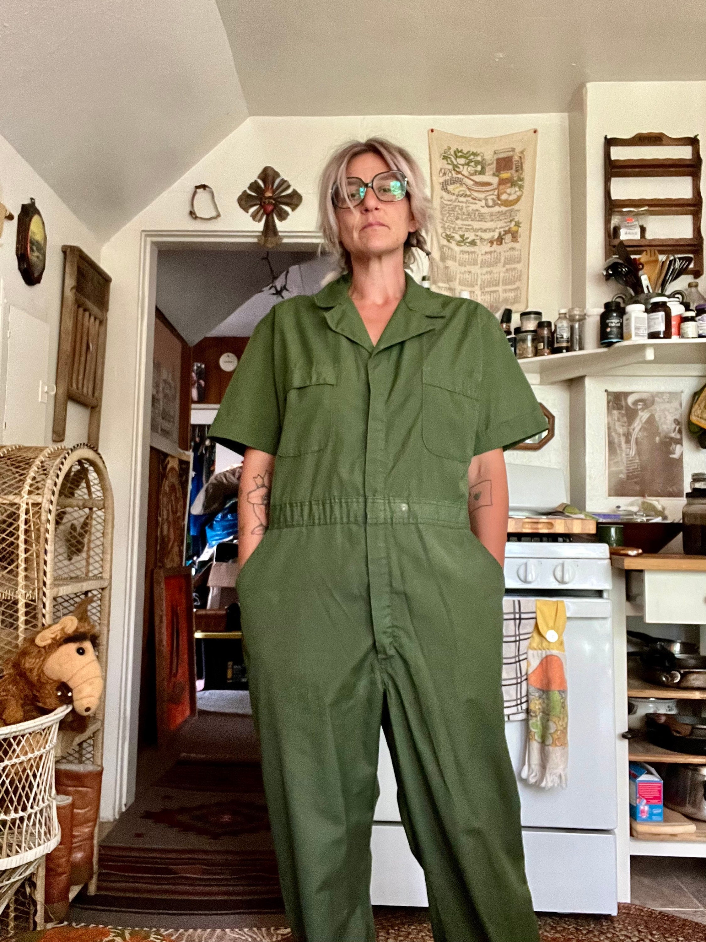 1980s BIG SMITH Insulated Olive Green Coveralls... - Depop