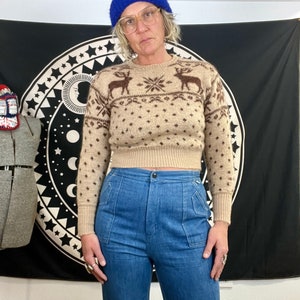 Jantzen 1940’s vintage Ski Yuletide Wool Deer Novelty sweater Womens size small