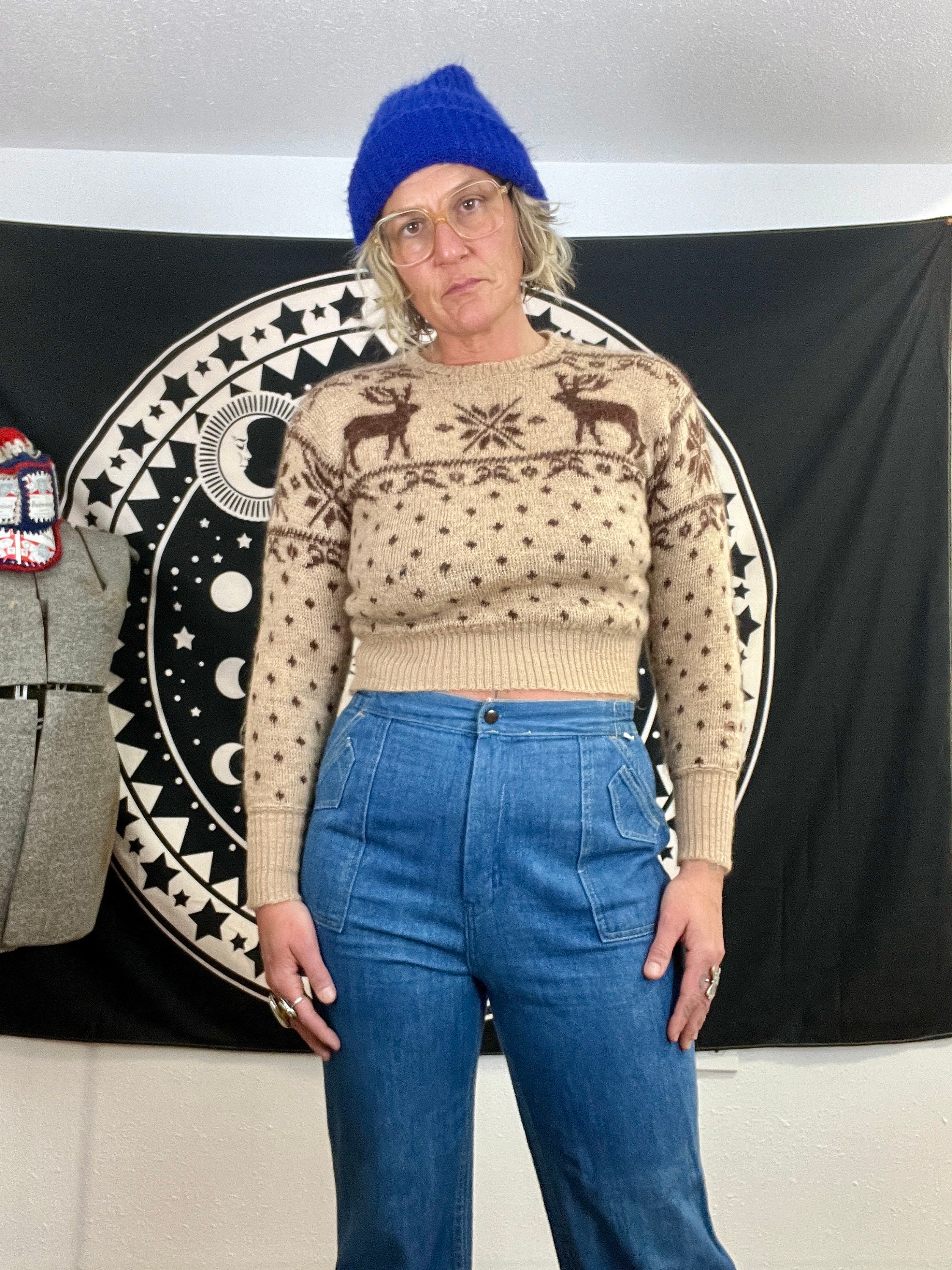 Jantzen 1940's Vintage Ski Yuletide Wool Deer Novelty Sweater