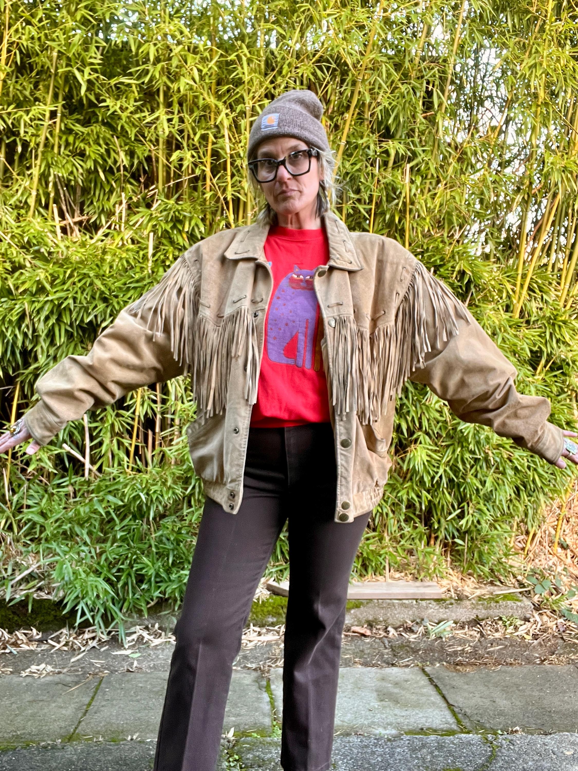 Wilson Western Fringe Leather 1980's Vintage Bomber Jacket Mens or