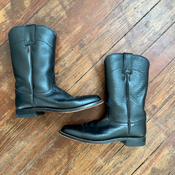 Justin Western schwarzes Leder 1980er/90er Jahre Damen Reitstiefel Größe 6