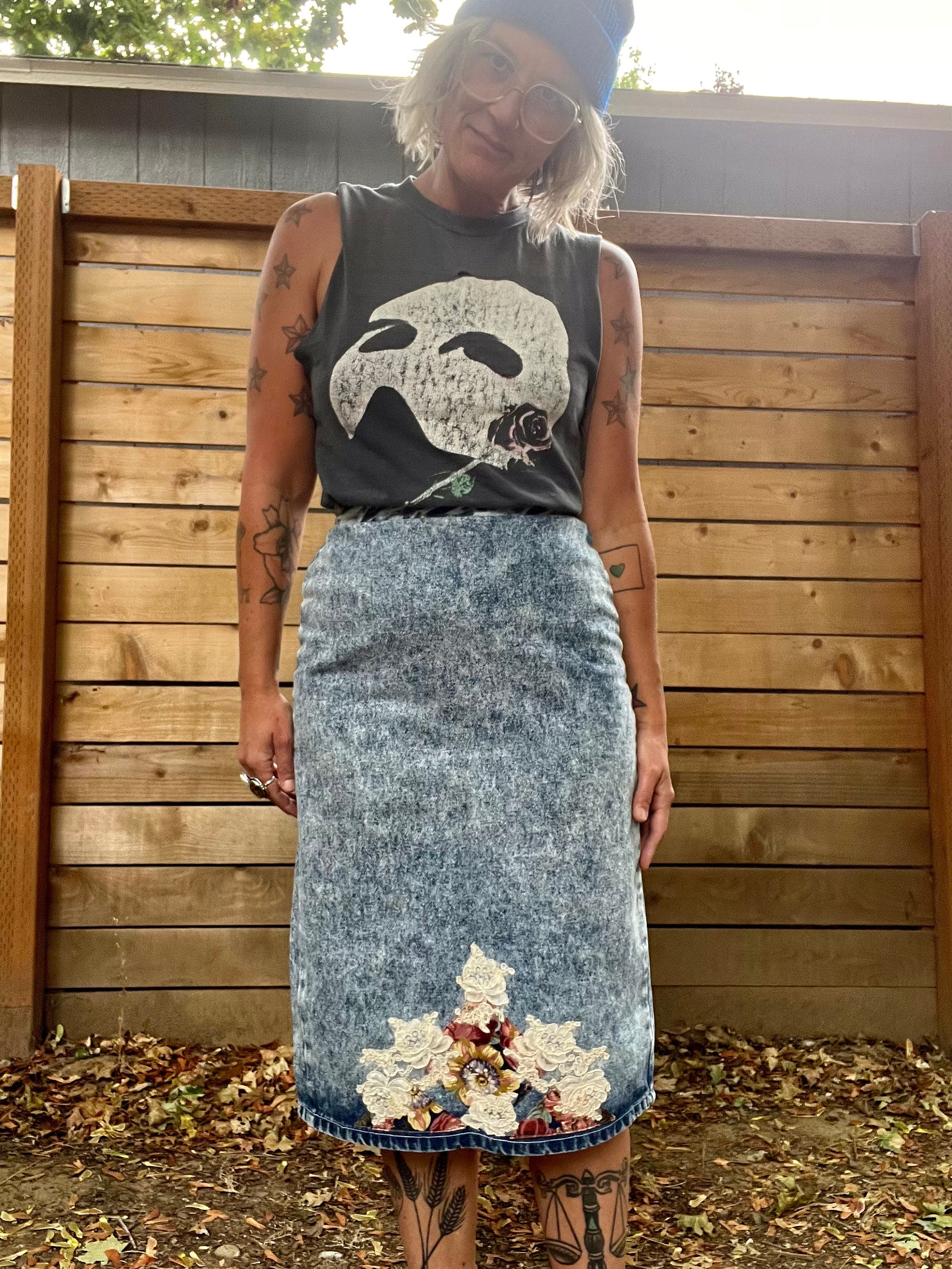 Torpedo Brand 1980's Acid Wash Floral Lace Oblique Jean/denim