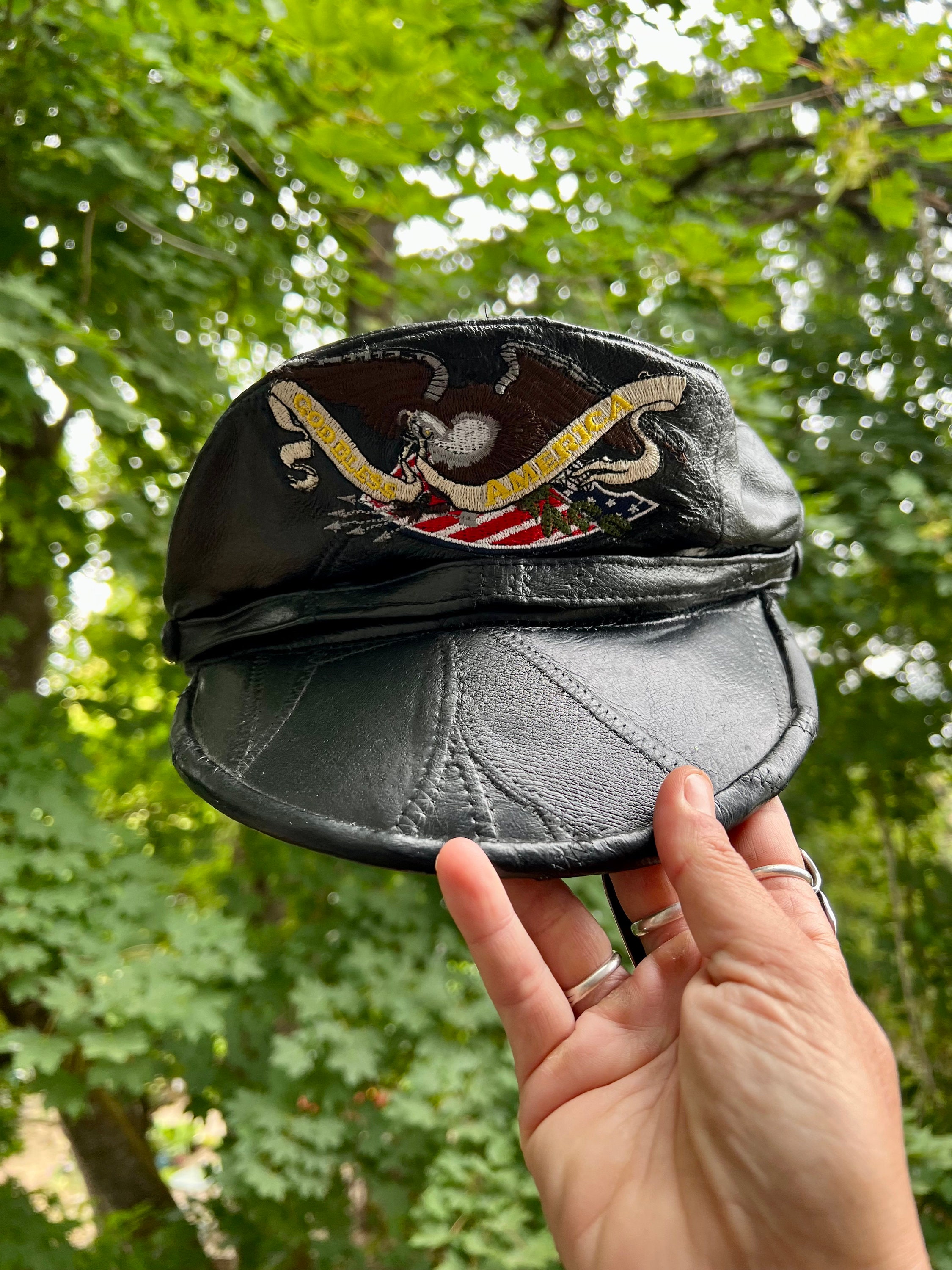 Vintage 1990's Black Leather God Bless America Eagle Vintage 1990's Black Leather God Bless America Eagle