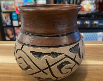 Aztec Etched Styled Pottery Vase