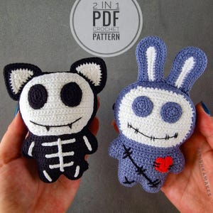 Set 2 in 1 Halloween Decor crochet pattern. Animals amigurumi. Zombie Bunny crochet. Halloween crochet pattern. Skeleton Cat crochet pattern