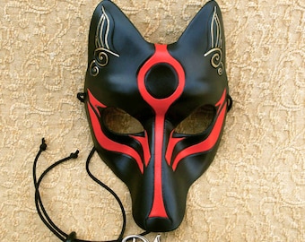 Leather Mask MADE TO ORDER Okami Kitsune Mask... masquerade Japanese fox mask costume mardi gras halloween burning man splicer