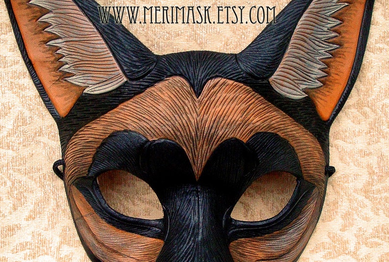 Leather Mask MADE TO ORDER Coyote Mask... masquerade leather mask animal costume mardi gras Halloween burning man cosplay black