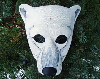 Máscara de oso polar de cuero tallada a mano: disfraz, Mardi Gras, Burning Man. Hecho a pedido.