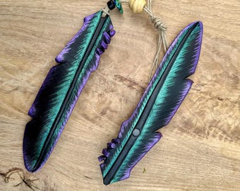 Raven Leather Feather Accessory hat clip fascinator hair tie