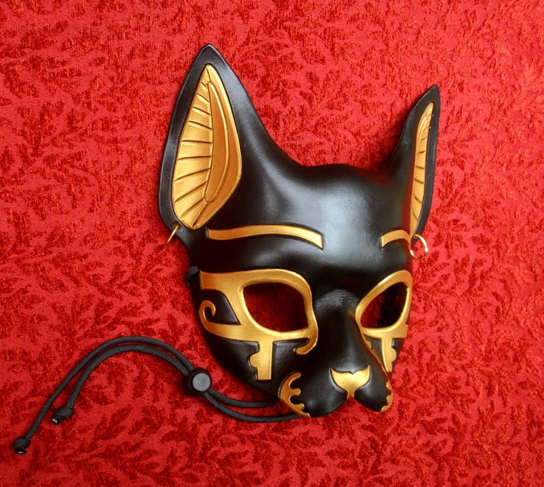 Leather Mask MADE TO ORDER Traditional Bast Leather Mask... masquerade egyptian cat costume mardi gras halloween burning man splicer image 3