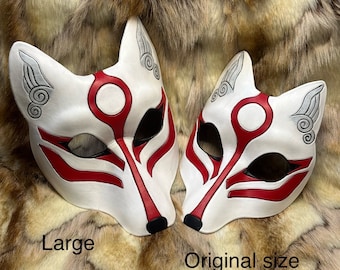Máscara de Okami Kitsune de cuero HECHA A PEDIDO: Disfraz de zorro japonés