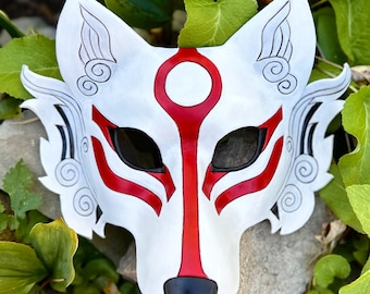 MADE TO ORDER Okami Wolf Leather Mask: Japanese Cosplay Costume