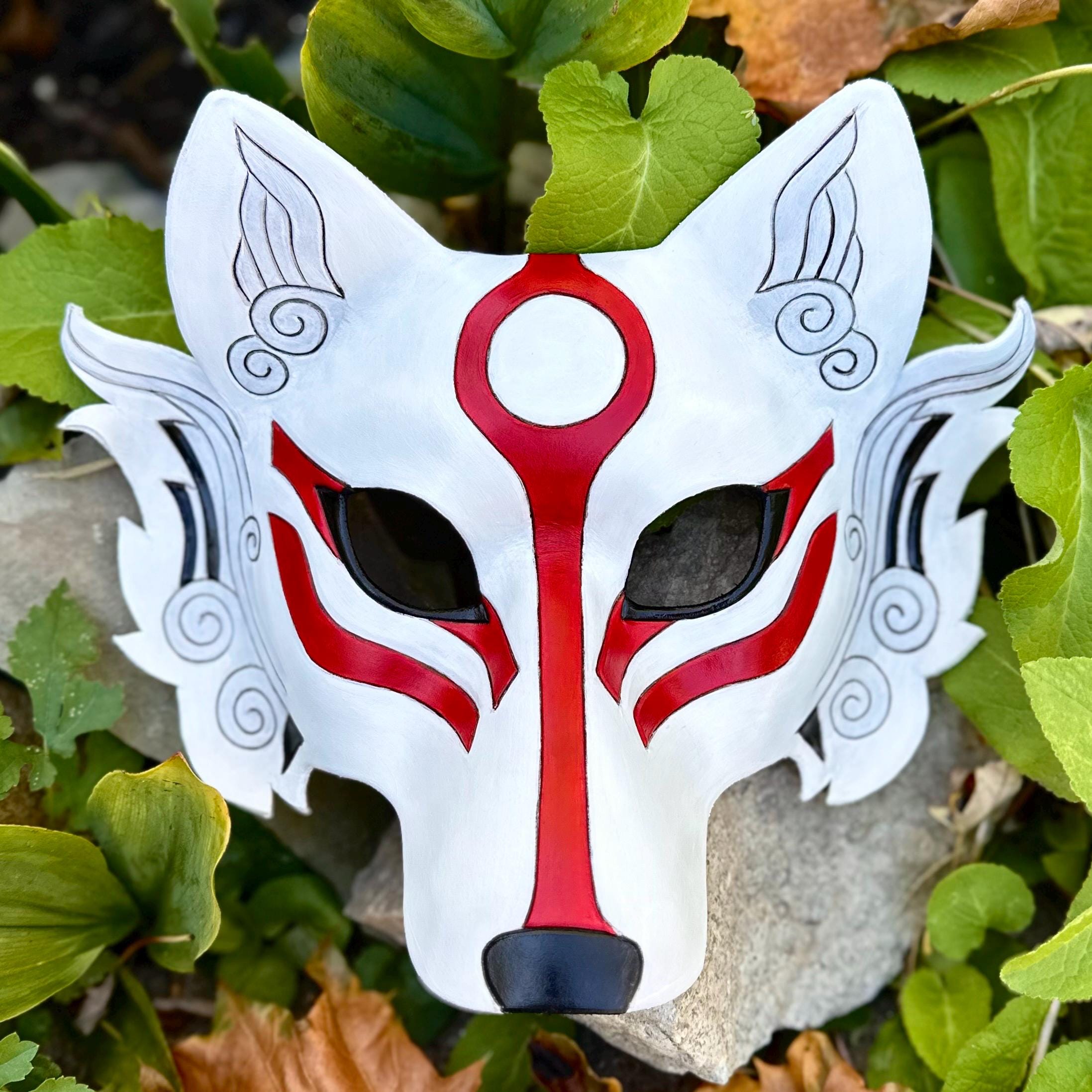 MADE TO ORDER Okami Wolf Leather Mask: Japanese Cosplay Costume - Etsy