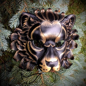 Leather Mask MADE TO ORDER Black Lion Mask... masquerade cat costume mardi gras halloween burning man