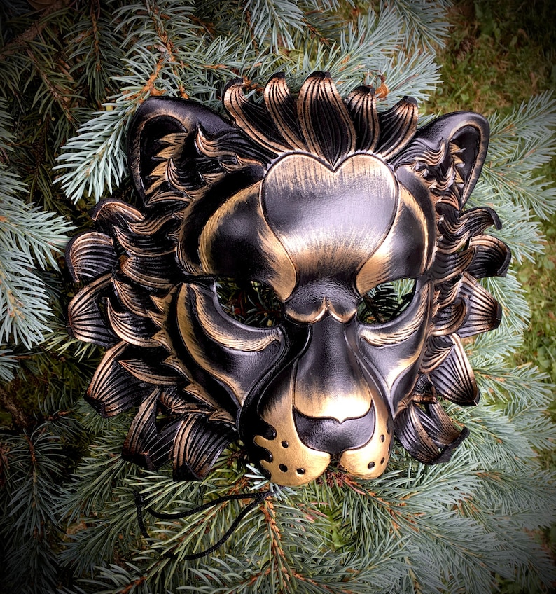 Leather Mask MADE TO ORDER Black Lion Mask... masquerade cat Etsy
