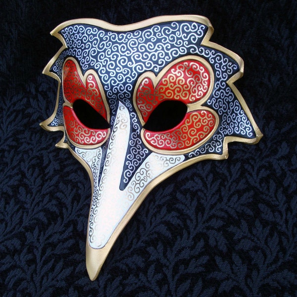 Red Venetian Raven Mask... handmade leather mask