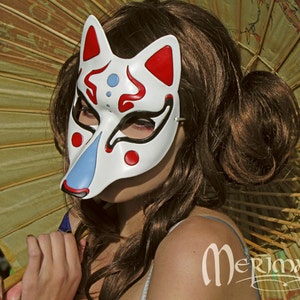 Leather Mask MADE TO ORDER Okami Kitsune Mask... masquerade Japanese fox mask costume mardi gras halloween burning man splicer image 5