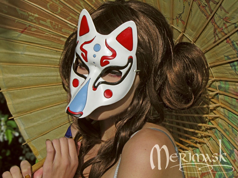 Leather Mask MADE TO ORDER Okami Kitsune Mask... masquerade Japanese fox mask costume mardi gras halloween burning man splicer image 5