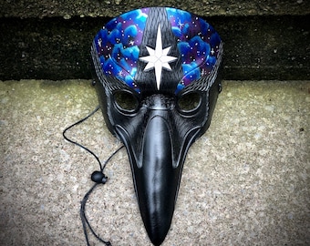 Hand Carved Leather Raven Mask: Galaxy Costume, Masquerade Mask Made To Order