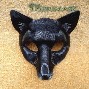 READY to SHIP Black Fox Mask... leather mask costume OOAK masquerade burning man mardi gras halloween festival image 4