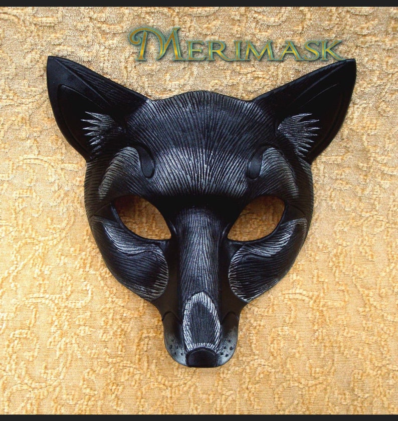 READY to SHIP Black Fox Mask... leather mask costume OOAK masquerade burning man mardi gras halloween festival image 4