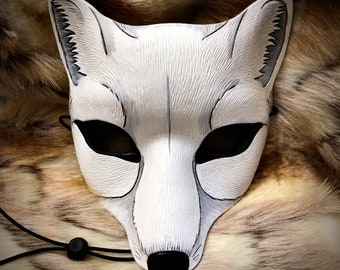 Handmade Leather Arctic Fox Mask: Costume Masquerade Mask