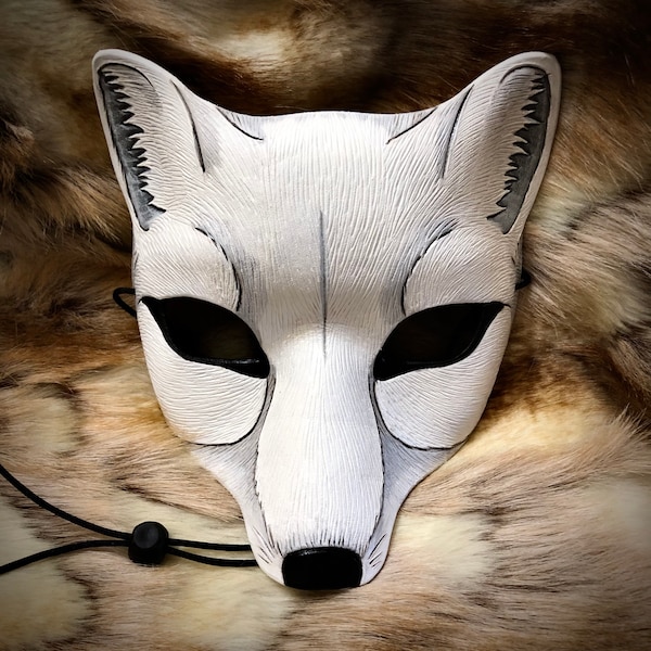 Leather Mask MADE TO ORDER New Arctic Fox Mask... masquerade white fox foxes costume mardi gras halloween burning man splicer