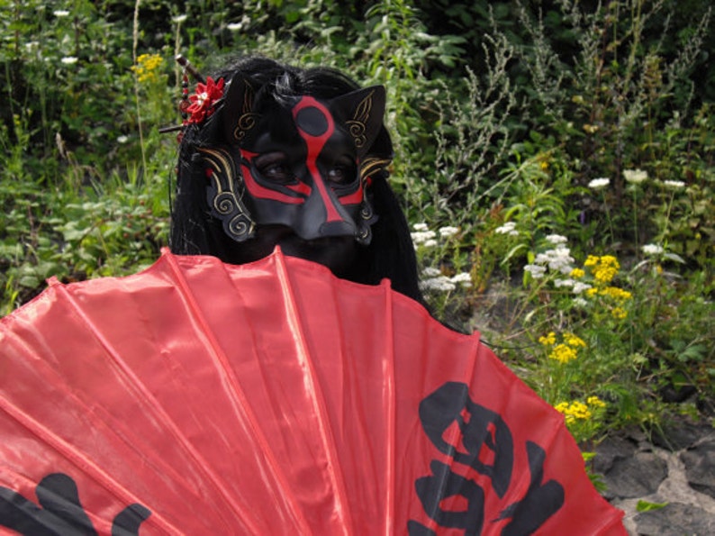 Leather Mask MADE TO ORDER Okami Wolf Mask... masquerade Japanese leather mask costume mardi gras halloween burning man cosplay image 6