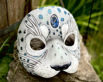 Hand-Carved Leather Selkie Mask with Labradorite Gemstone