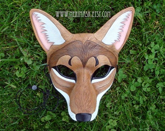 Hand Carved Leather Coyote Mask, Cosplay Animal Costume (MADE TO ORDER)