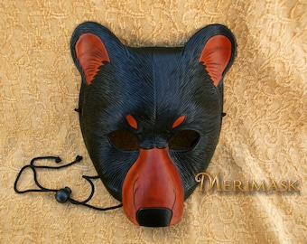 Leather Mask MADE TO ORDER Black Bear ...  masquerade animal costume halloween Mardi Gras