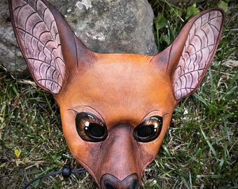 Handmade Leather Fruit Bat Mask: Halloween Costume, Mardi Gras, Burning Man